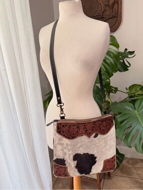 Myra Bag Cowhide Leather Crossbody Western Tooled Boho Bag